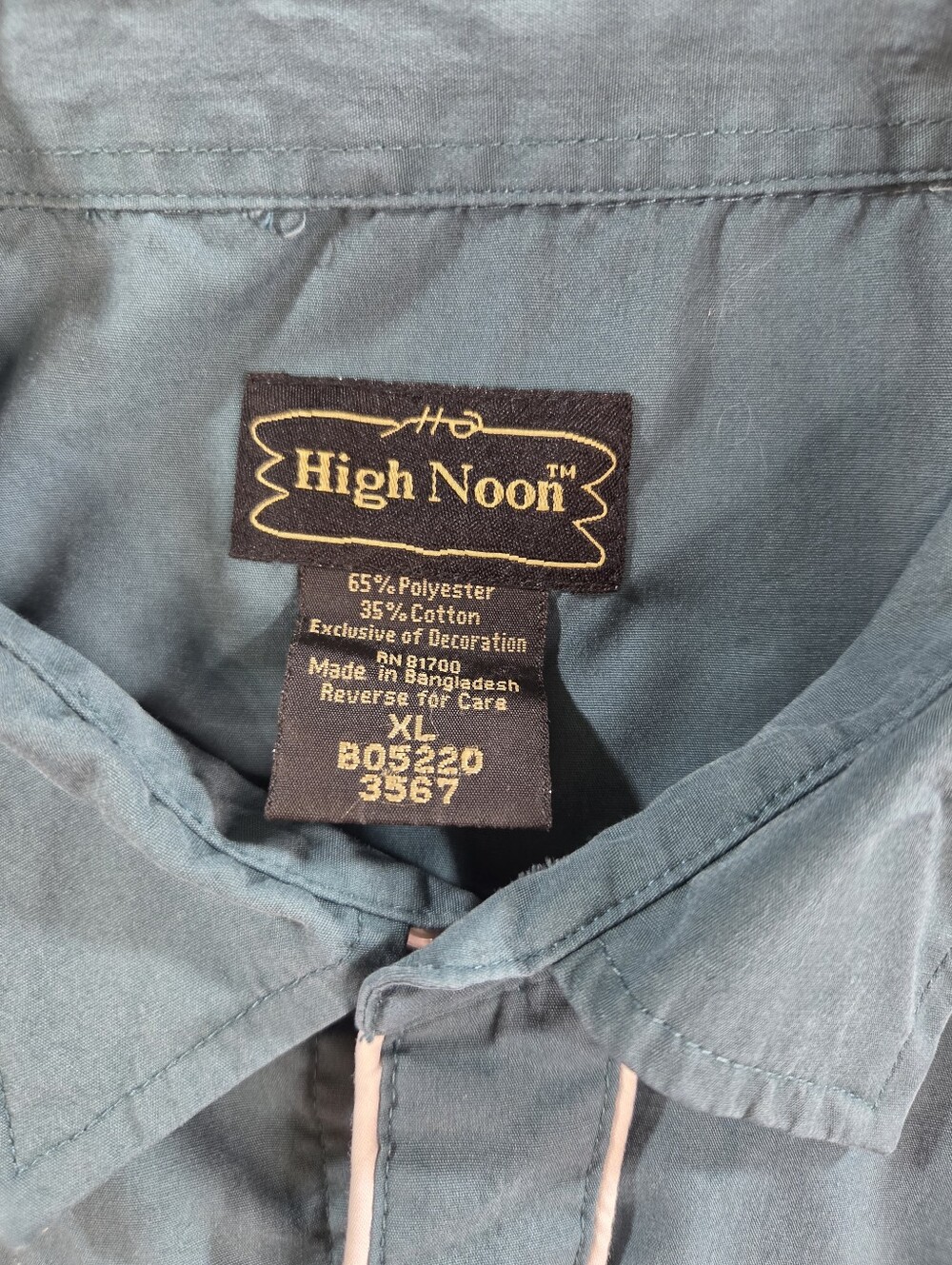 High Noon XL Embroidered Teal Pearl Snap Western Cowboy Shirt - Picture 3 of 7